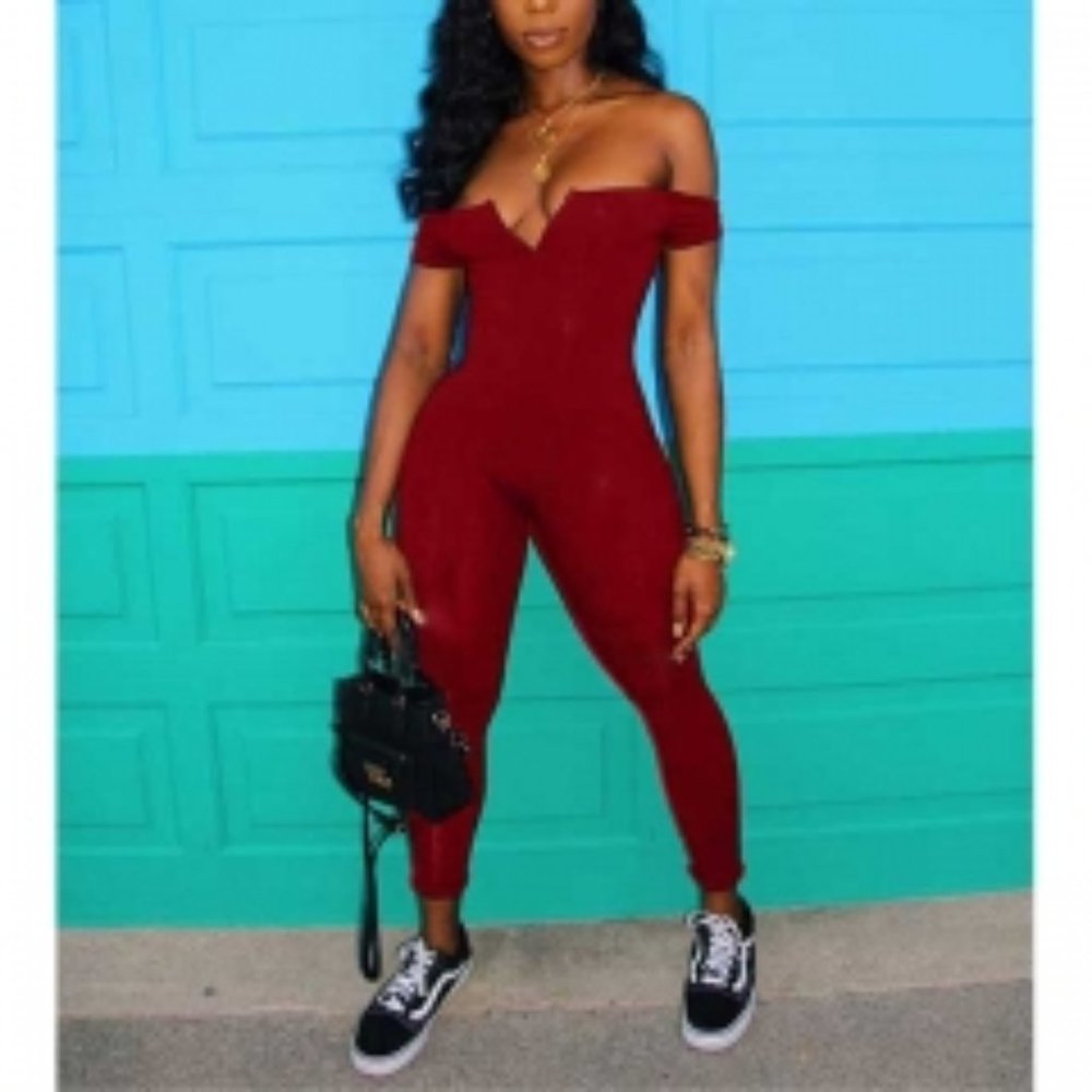 Burgundy Off the shoulder Romper